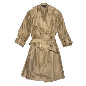 Vintage y2k Etcetera 100% Silk Gold Belted Trench Coat Size 0